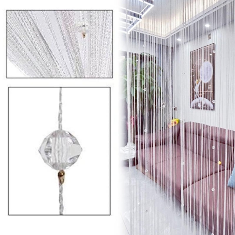 Eve Split Decorative Door String Curtain Beads Wall Panel Fringe Window Divider Blind for Wedding Coffee House Restaurant Parts Crystal Tassel Screen Home Decoration(White) - Image 1